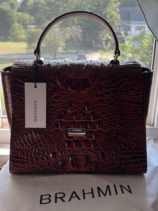 Brahmin Handbags - Brahmin Dark Brown Croc-Embossed Top-Handle Satchel